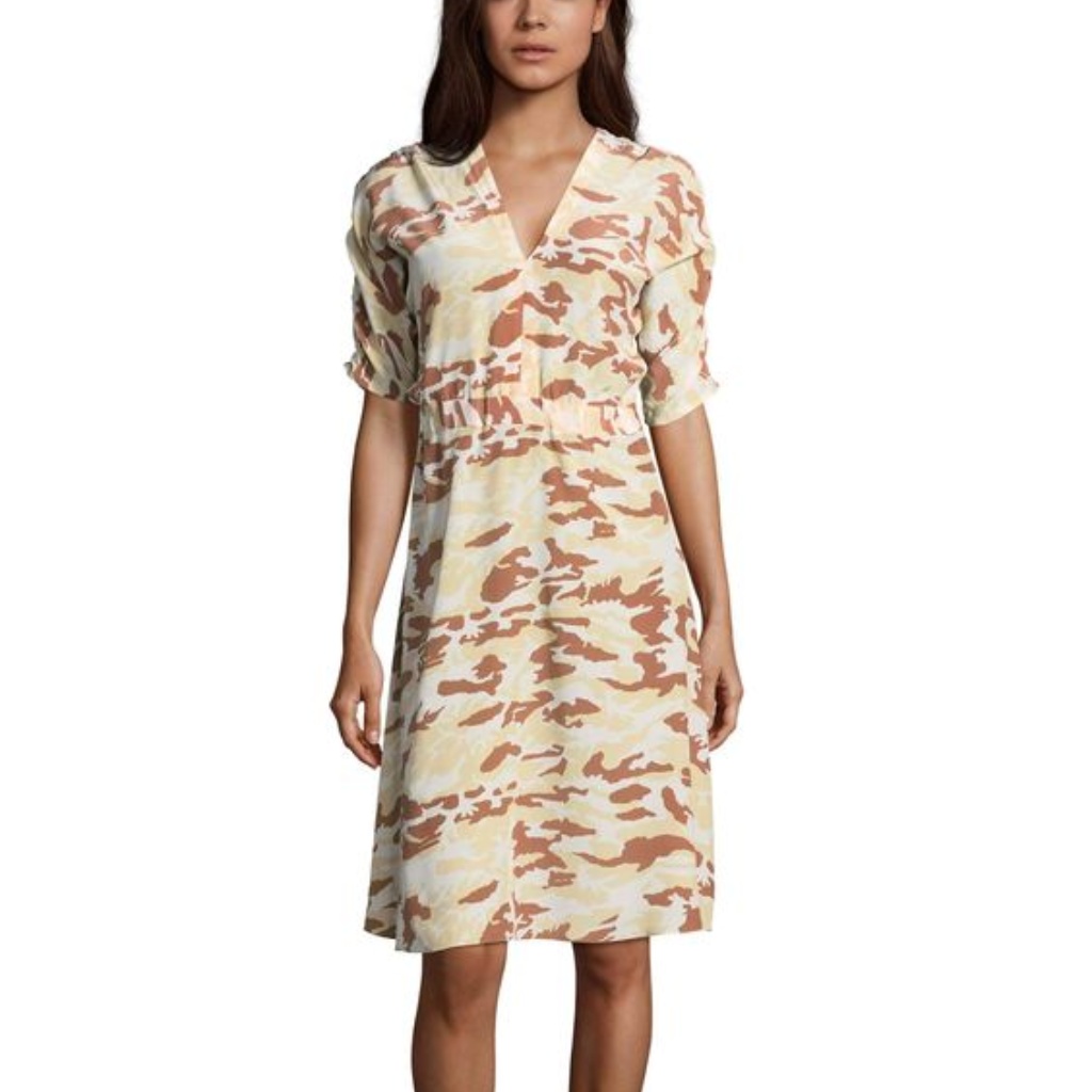 **Store Closing Sale** Tucker Nyc Market Dress Tan Camo In Crepe De Chine